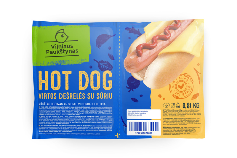 Boiled chicken sausages "Hot-dog" with cheese