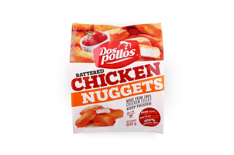 Battered chicken fillet nuggets