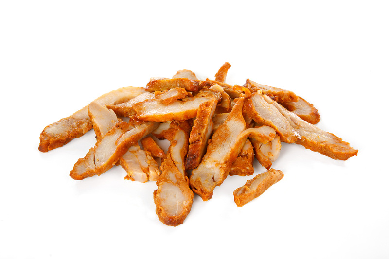 Roasted chicken thigh meat strips TEX-MEX, 6 mm